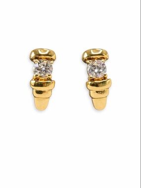 14 KT HGE Gold Earrings Large Cubic Zirconia CZ 1/2 Hoop Statement Earrings